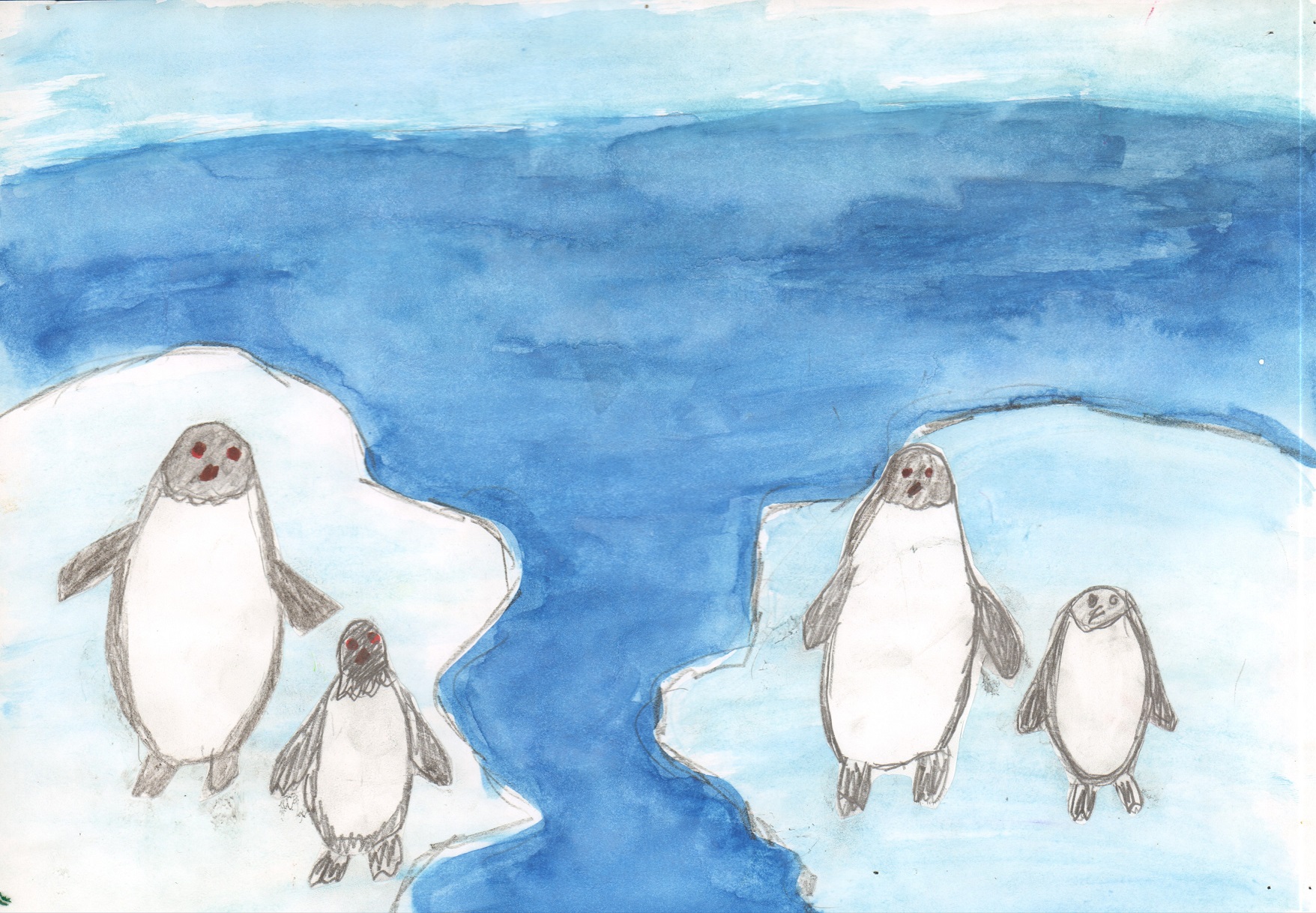 А мы пингвины живё на льдине. Тарасова Есения, Селиванова Александра, 8 лет, 2 с класс, п. Бор, МБОУ БорСШ 